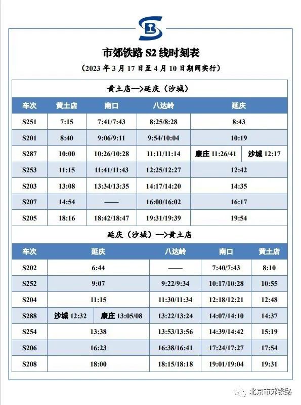 北京s2线最新时刻表,“北京S2线路最新运行时间表”